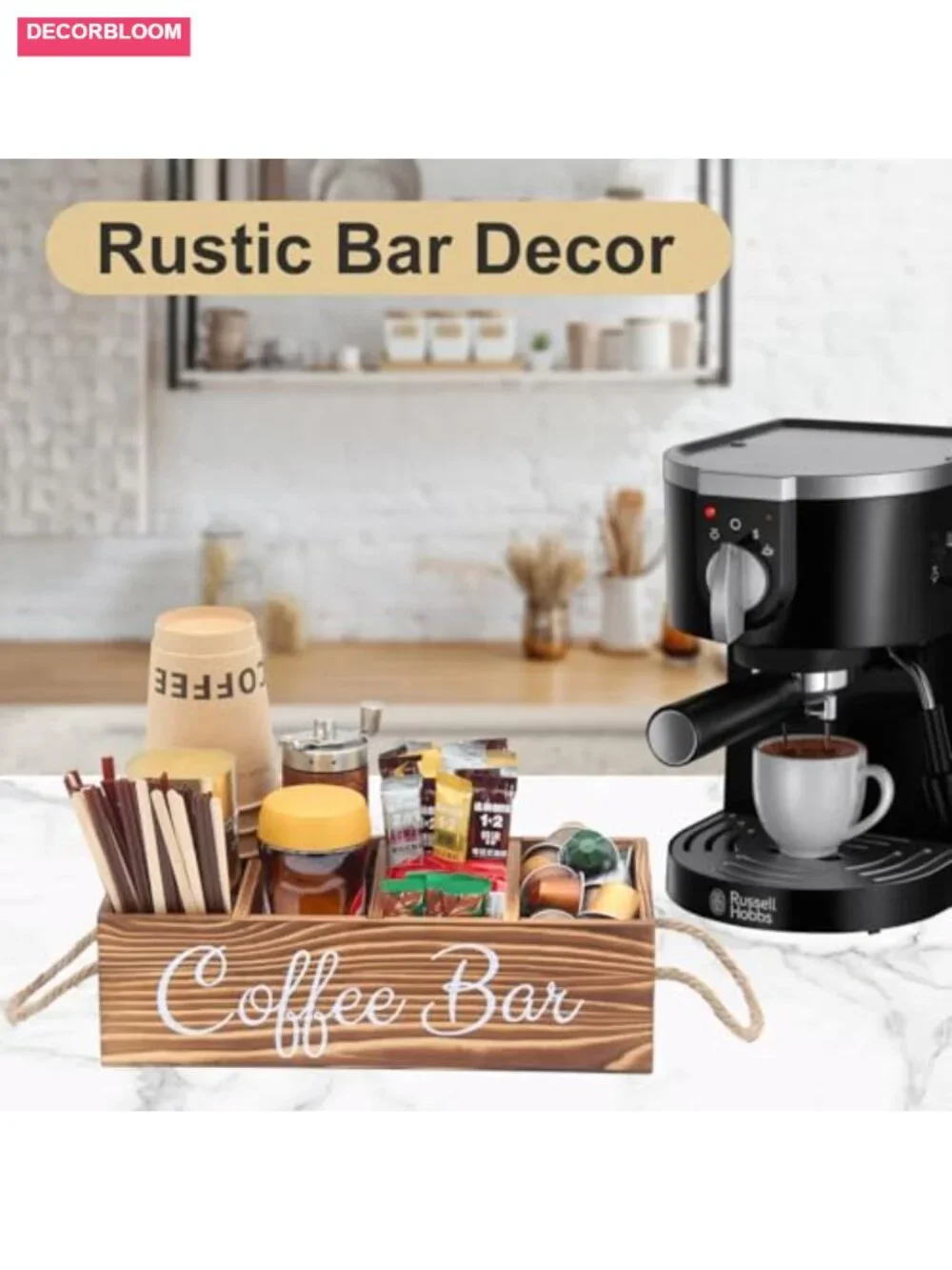 Rustic Wooden Coffee Pod Basket Organizer with Rope Handle